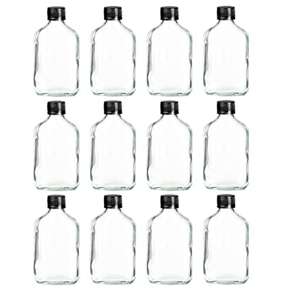 Ilyapa Ilyapa 200 ml Glass Flask Bottle - 12 Pack Liquor Pocket Flask with Plastic Top, Sauce, Oil, Syrup Bottle