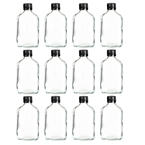 Ilyapa Ilyapa 200 ml Glass Flask Bottle - 12 Pack Liquor Pocket Flask with Plastic Top, Sauce, Oil, Syrup Bottle