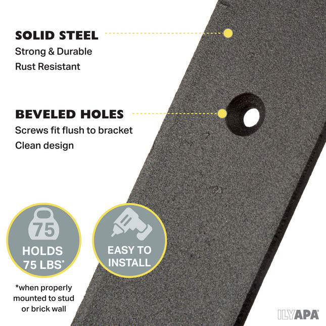 Heavy Duty Steel Floating Shelf Brackets, J Bracket with Lip- Farmhouse Rustic Iron Matte Finish - 4 Pack of 6 x 7.25 Inch Industrial Metal Shelf Holders, Joint Angle Brackets for Wall Mount Shelves