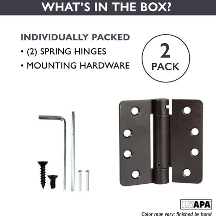 2 Pack of Self Closing Door Hinges Oil Rubbed Bronze - 4 x 4 Inch Interior Hinges for Doors with 1/4" Radius