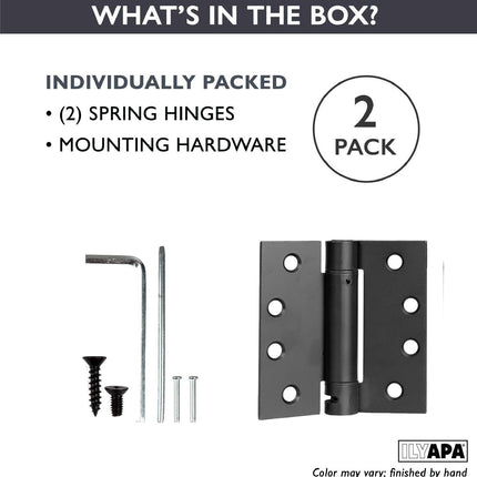 2 Pack of Self Closing Door Hinges Black - 4 x 4 Inch Square Interior Hinges for Doors