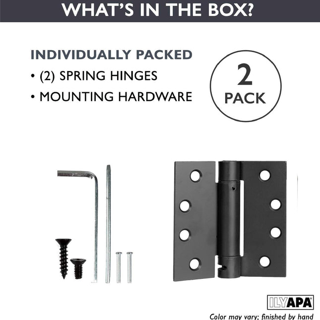 2 Pack of Self Closing Door Hinges Black - 4 x 4 Inch Square Interior Hinges for Doors
