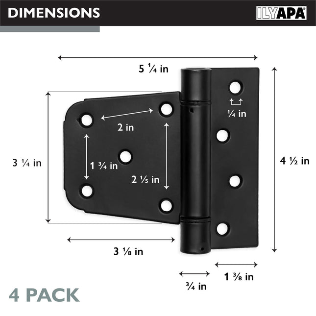 Heavy Duty Shed Door Hinges, 4 Pack- Black Square for Gate, Barn or Storage Shed