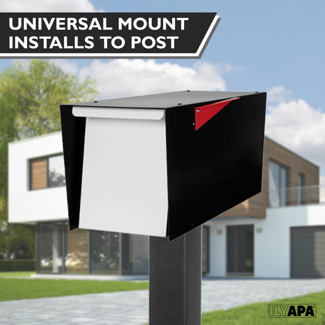 In-Ground Metal Mailbox Post for Outside Modern Mailbox - 51x2x2 Inch Black Mail Box Post for Outside with 2 Universal Mounting Bracket Plate