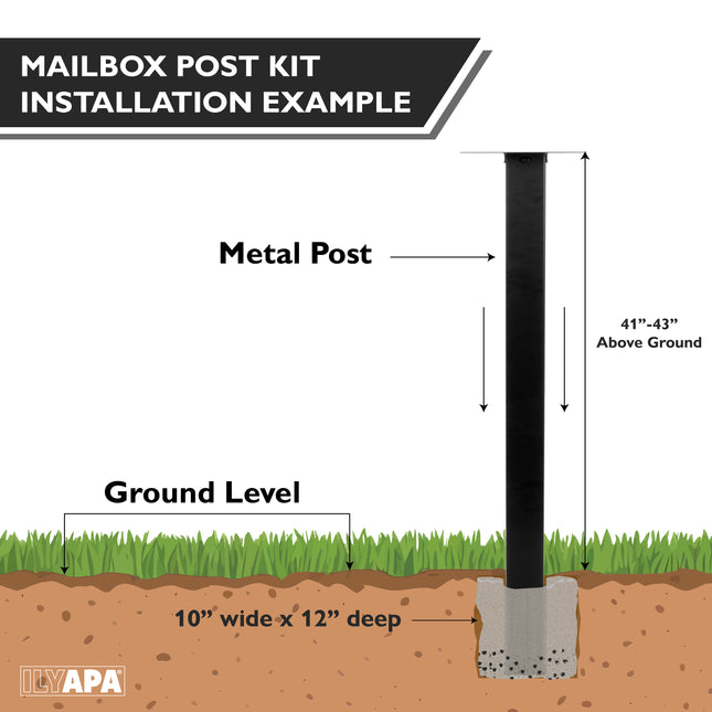In-Ground Metal Mailbox Post for Outside Modern Mailbox - 51x2x2 Inch Black Mail Box Post for Outside with 2 Universal Mounting Bracket Plate