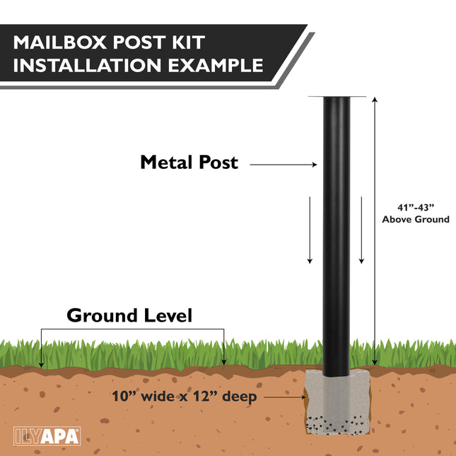 In-Ground Metal Mailbox Post for Outside Modern Mailbox - 51x2.5x2.5 Inch Black Mail Box Post for Outside with 2 Mounting Bracket Plate