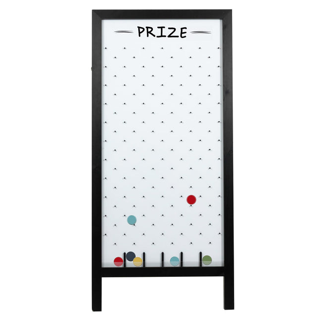 Extra Large Prize Drop Board Game - 28x57 Inch - Portable Game, Includes 20 Coin Discs, Double Sided Wooden A-Frame Whiteboard Sign, Eraser