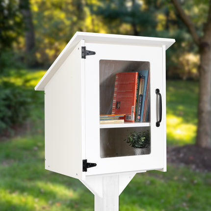 Little Library Box Outdoor - 16x14x23 Inch, White Library Book Kit - Book Exchange and Lending Kit for Neighborhood and Community Sharing