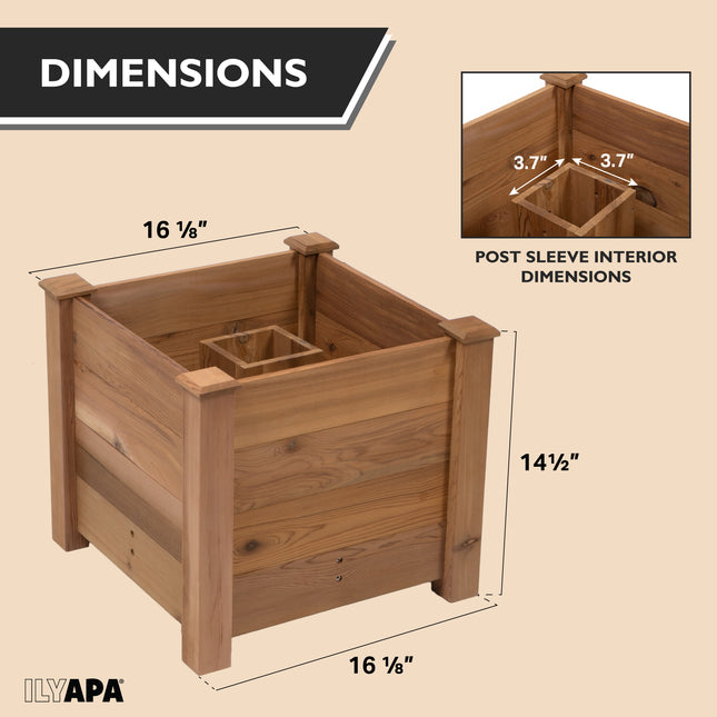 No Dig Mailbox Post Planter Box - 16x16x14 Inch Cedar Mailbox Planter Stand for Free Standing Mailboxes Outside - Works with existing In-Ground or Mail Box Post for Outside