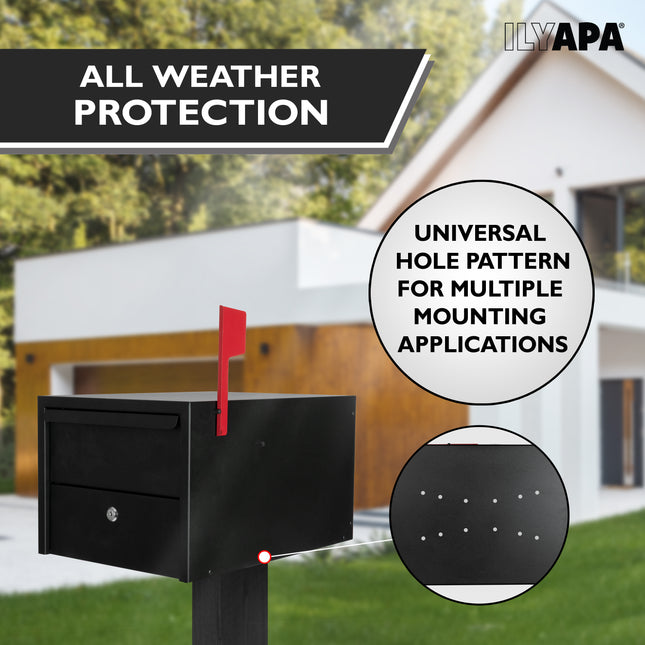 Locking Mailbox for Outside with Lock & Key - Modern Mailboxes for Outside Post Mount, Black Powder Coated Steel Heavy Duty Curbside Mail Box