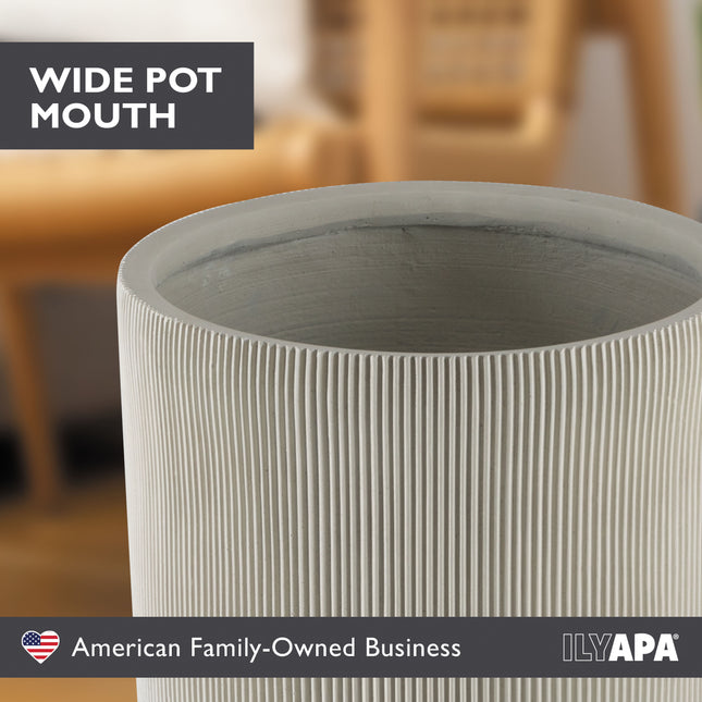 14 Inch Fluted Large Modern Concrete Planter - 14x14 Inch Outdoor/Indoor Plant Pots with Drainage - Cement Flower Pots for Plants