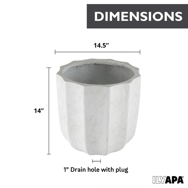 14 Inch Tall Modern Concrete Planter - 14.5x14 Inch Outdoor/Indoor Plant Pots with Drainage - Cement Vase Planters for Plants, or Tree
