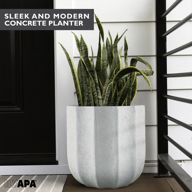 14 Inch Tall Modern Concrete Planter - 14.5x14 Inch Outdoor/Indoor Plant Pots with Drainage - Cement Vase Planters for Plants, or Tree