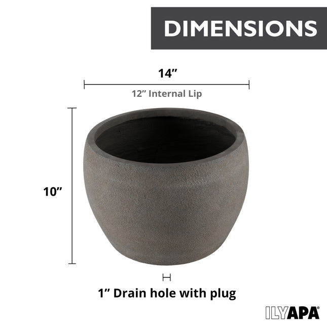 14 Inch Tall Modern Concrete Planter - 14x10 Inch Outdoor/Indoor Plant Pots with Drainage - Cement Vase Planters for Plants, or Tree