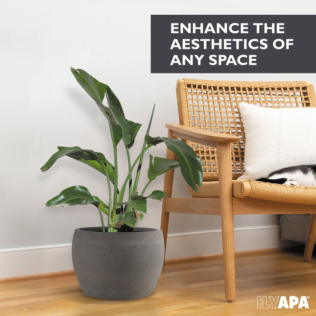 14 Inch Tall Modern Concrete Planter - 14x10 Inch Outdoor/Indoor Plant Pots with Drainage - Cement Vase Planters for Plants, or Tree