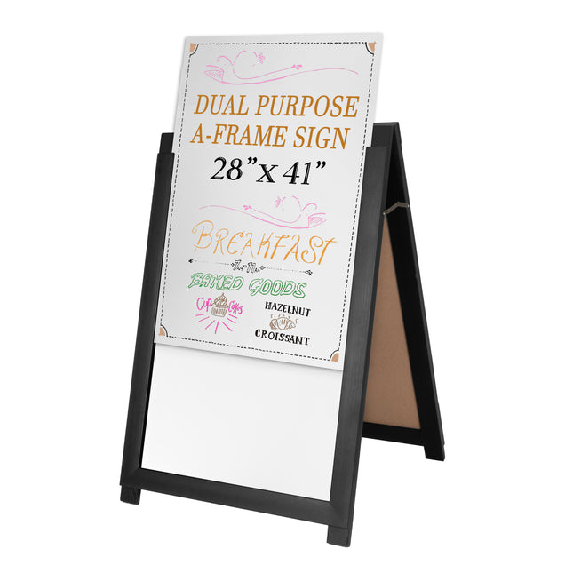 2 in 1 A Frame Sign Holder and Chalkboard Easel - Dual Sided Magnetic Chalk Board - Display for Businesses Outdoor - 28x41 - Black