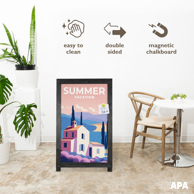 2 in 1 A Frame Sign Holder and Chalkboard Easel - Dual Sided Magnetic Chalk Board - Display for Businesses Outdoor - 28x41 - Black