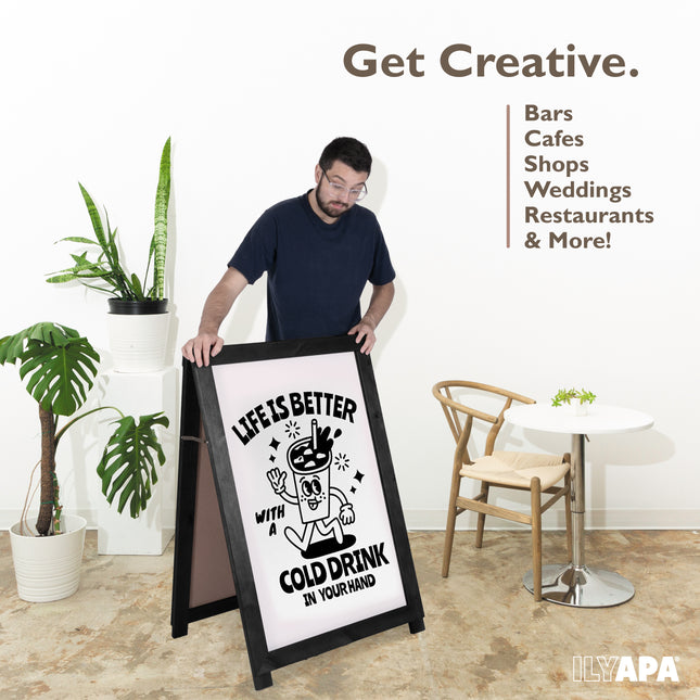 2 in 1 A Frame Sign Holder and Chalkboard Easel - Dual Sided Magnetic Chalk Board - Display for Businesses Outdoor - 28x41 - Black