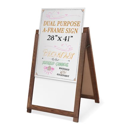 2 in 1 A Frame Sign Holder and Whiteboard Sign - Dual Sided Magnetic Sandwich Board - Display for Businesses Outdoor - 28x41 - Barnwood Brown
