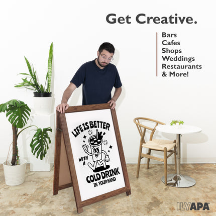 2 in 1 A Frame Sign Holder and Whiteboard Sign - Dual Sided Magnetic Sandwich Board - Display for Businesses Outdoor - 28x41 - Barnwood Brown