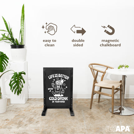 Large Chalkboard Sign - Free Standing Magnetic Sidewalk Sign - Outdoor Menu for Restaurant, Food Truck, Party, or Wedding - 30x20 Inch - Black