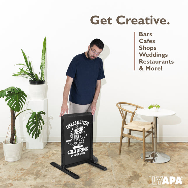Large Chalkboard Sign - Free Standing Magnetic Sidewalk Sign - Outdoor Menu for Restaurant, Food Truck, Party, or Wedding - 30x20 Inch - Black