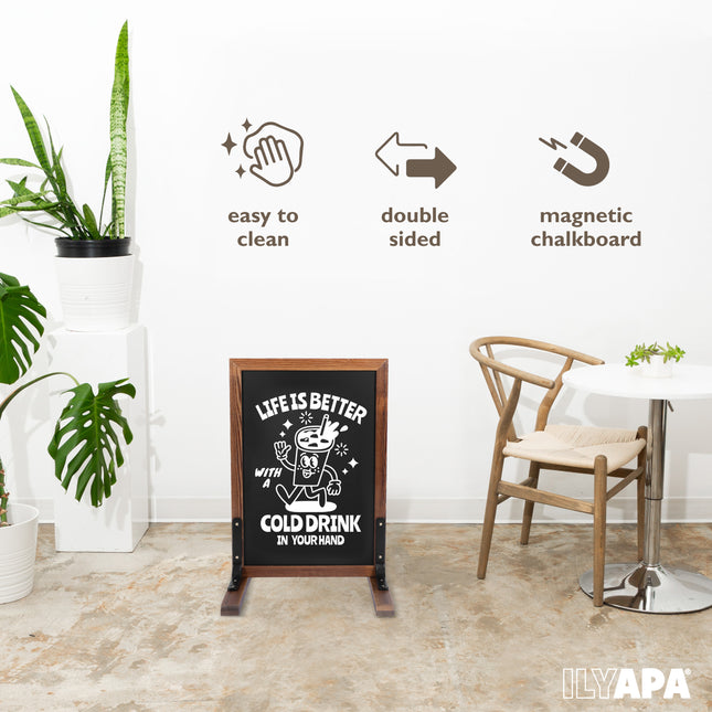 Large Chalkboard Sign - Free Standing Magnetic Sidewalk Sign - Outdoor Menu for Restaurant, Food Truck, Party, or Wedding - 30x20 Inch - Brown