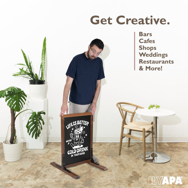 Large Chalkboard Sign - Free Standing Magnetic Sidewalk Sign - Outdoor Menu for Restaurant, Food Truck, Party, or Wedding - 30x20 Inch - Brown