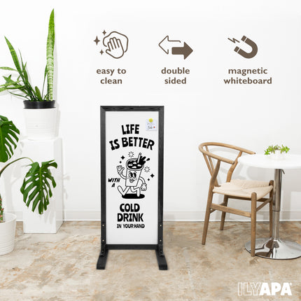 Large Whiteboard Sign - Free Standing Magnetic Sidewalk Sign - Outdoor Menu for Restaurant, Food Truck, Party, or Wedding - 42x18 Inch - Black