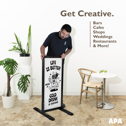 Large Whiteboard Sign - Free Standing Magnetic Sidewalk Sign - Outdoor Menu for Restaurant, Food Truck, Party, or Wedding - 42x18 Inch - Black