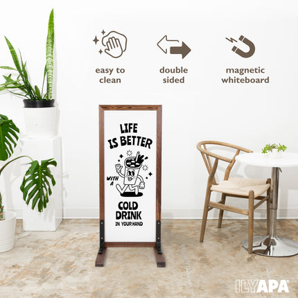 Large Whiteboard Sign - Free Standing Magnetic Sidewalk Sign - Outdoor Menu for Restaurant, Food Truck, Party, or Wedding - 42x18 Inch - Brown