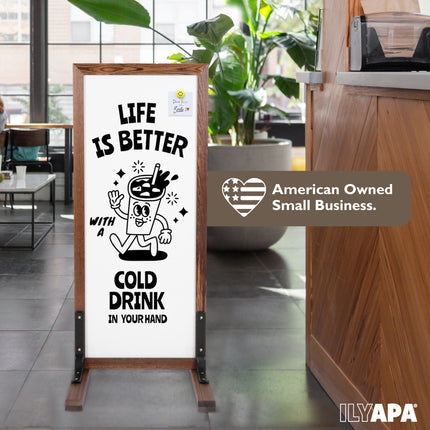 Large Whiteboard Sign - Free Standing Magnetic Sidewalk Sign - Outdoor Menu for Restaurant, Food Truck, Party, or Wedding - 42x18 Inch - Brown