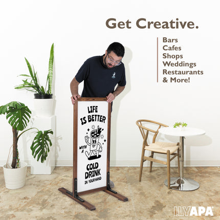 Large Whiteboard Sign - Free Standing Magnetic Sidewalk Sign - Outdoor Menu for Restaurant, Food Truck, Party, or Wedding - 42x18 Inch - Brown