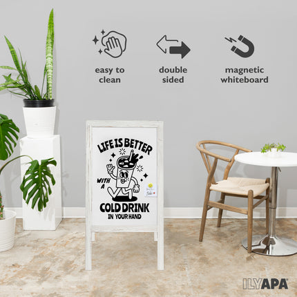 Wooden A-Frame Whiteboard Sign - 40 x 20 inch Magnetic Dry Erase Sidewalk Menu Board - White Sign Menu Display for Restaurant, Business