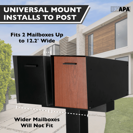 Double Mailbox Post for Outside - 43x4x4 inch Black Metal Dual Mailboxes Post for Outside with Universal Mounting Bracket Plate
