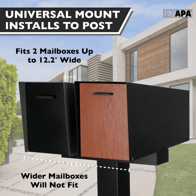 Double Mailbox Post for Outside - 43x4x4 inch Black Metal Dual Mailboxes Post for Outside with Universal Mounting Bracket Plate