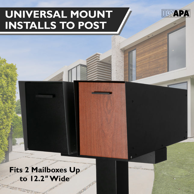 Double Mailbox Post for Outside - 43x4x4 inch Black Metal Dual Mailboxes Post for Outside with Universal Mounting Bracket Plate