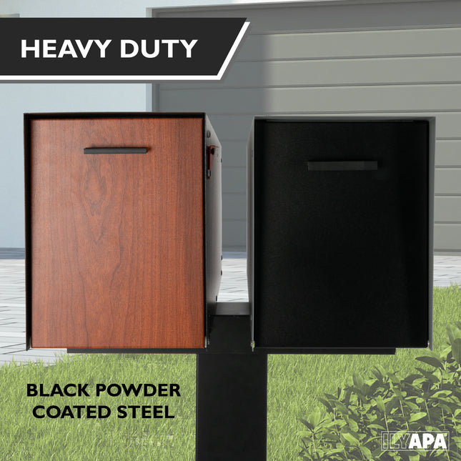 Double Mailbox Post for Outside - 43x4x4 inch Black Metal Dual Mailboxes Post for Outside with Universal Mounting Bracket Plate