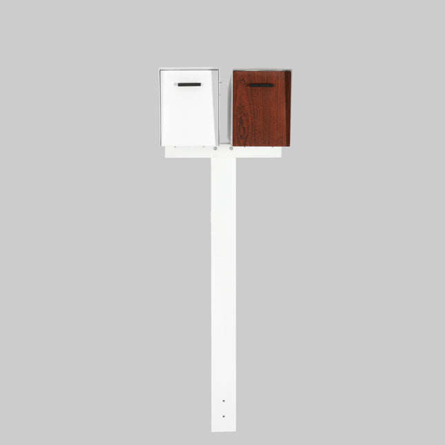 Double Mailbox Post for Outside - 43x4x4 inch White Metal Dual Mailboxes Post for Outside with Universal Mounting Bracket Plate for 2