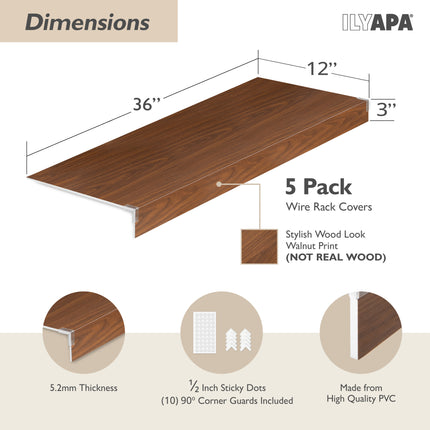 Walnut Wire Shelf Covers 5 Pack (36"x 12")