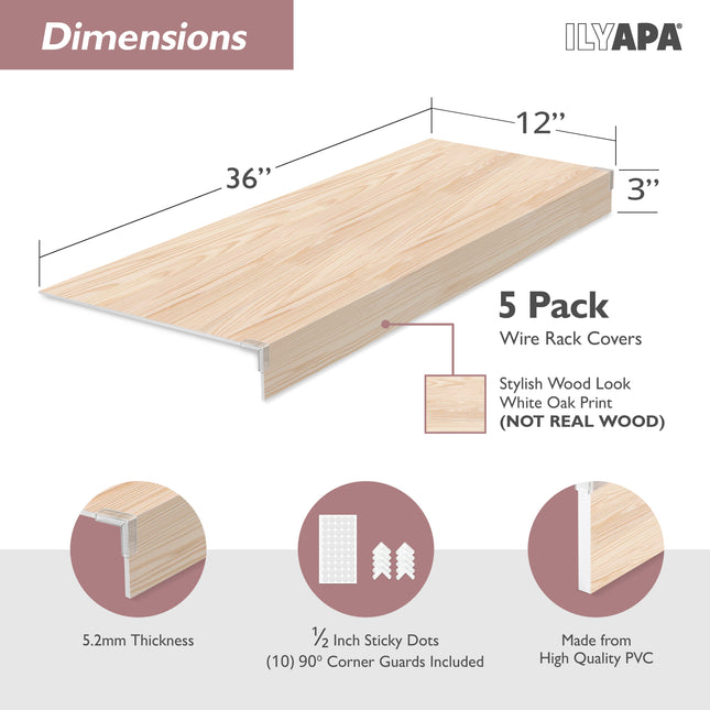 Oak Wire Shelf Covers 5 Pack (36"x 12")