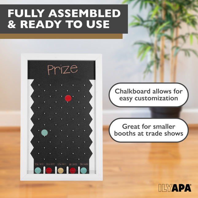 Large Prize Drop Board Game - 18x28 Inch Portable Penny Drop Game for Events and Trade Show - Wooden A-Frame Chalkboard Sign, Eraser