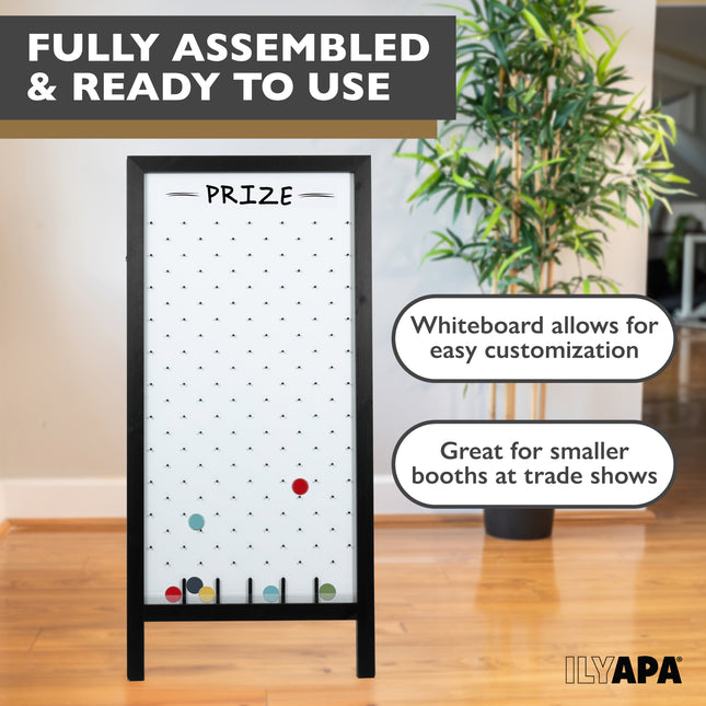 Extra Large Prize Drop Board Game - 28x57 Inch - Portable Game, Includes 20 Coin Discs, Double Sided Wooden A-Frame Whiteboard Sign, Eraser