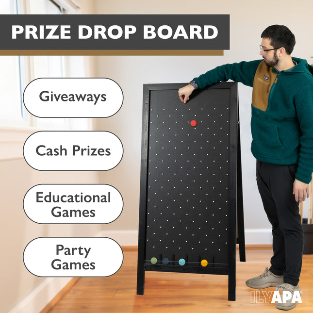 Extra Large Prize Drop Board Game - 28x57 Inch for Events, Trade Show & Carnival, Double Sided Wooden A-Frame Chalkboard Sign, Eraser