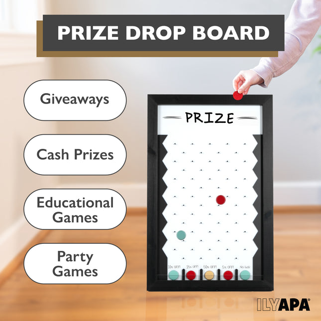Large Prize Drop Board Game - 18x28 Inch Portable Penny Drop Game for Events and Trade Show - Wooden A-Frame Whiteboard Sign, Eraser