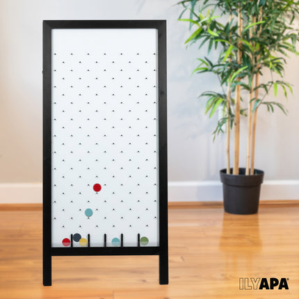 Extra Large Prize Drop Board Game - 28x57 Inch - Portable Game, Includes 20 Coin Discs, Double Sided Wooden A-Frame Whiteboard Sign, Eraser