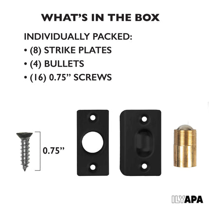 Ilyapa French Door Ball Catch - 4 Pack Black Closet Door Adjustable Screw in Ball Catch Latch