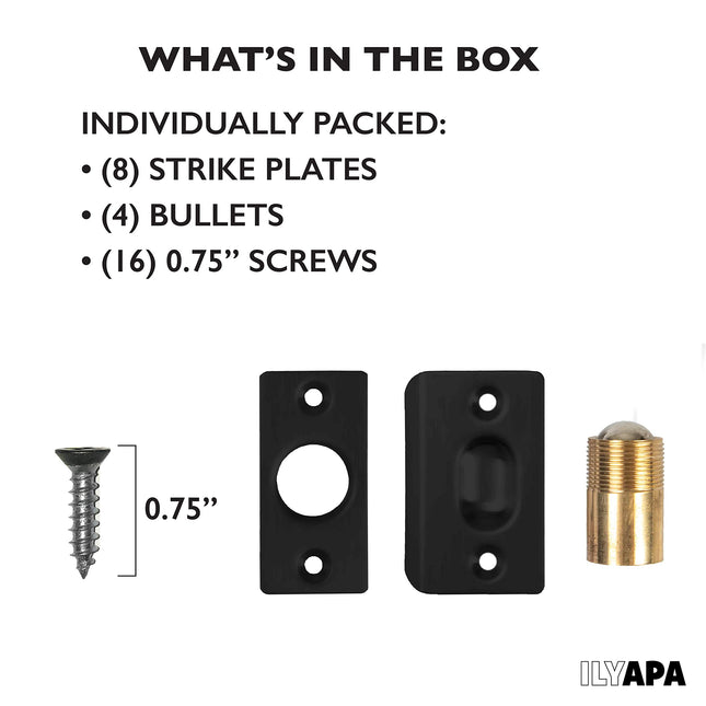 Ilyapa French Door Ball Catch - 4 Pack Black Closet Door Adjustable Screw in Ball Catch Latch