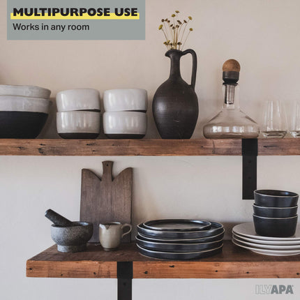 Heavy Duty Steel Floating Shelf Brackets, J Bracket with Lip- Farmhouse Rustic Iron Matte Finish - 4 Pack of 6 x 7.25 Inch Industrial Metal Shelf Holders, Joint Angle Brackets for Wall Mount Shelves