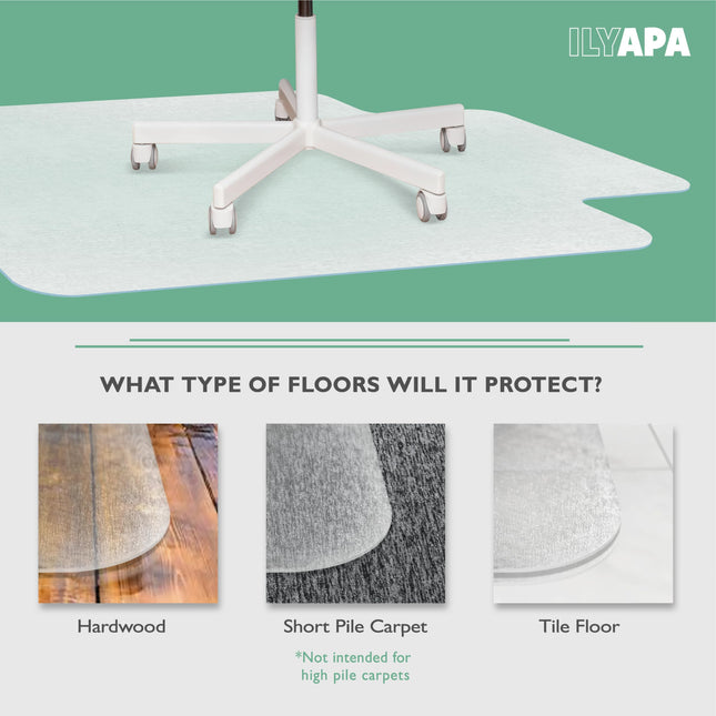 Ilyapa Heavy Duty Office Chair Mat with Lip, 30 x 48 Inches - Clear, Durable PVC Chair Mat for Hardwood Floors - Protective Floor Mat for Office, Computer Desk Chair Mat